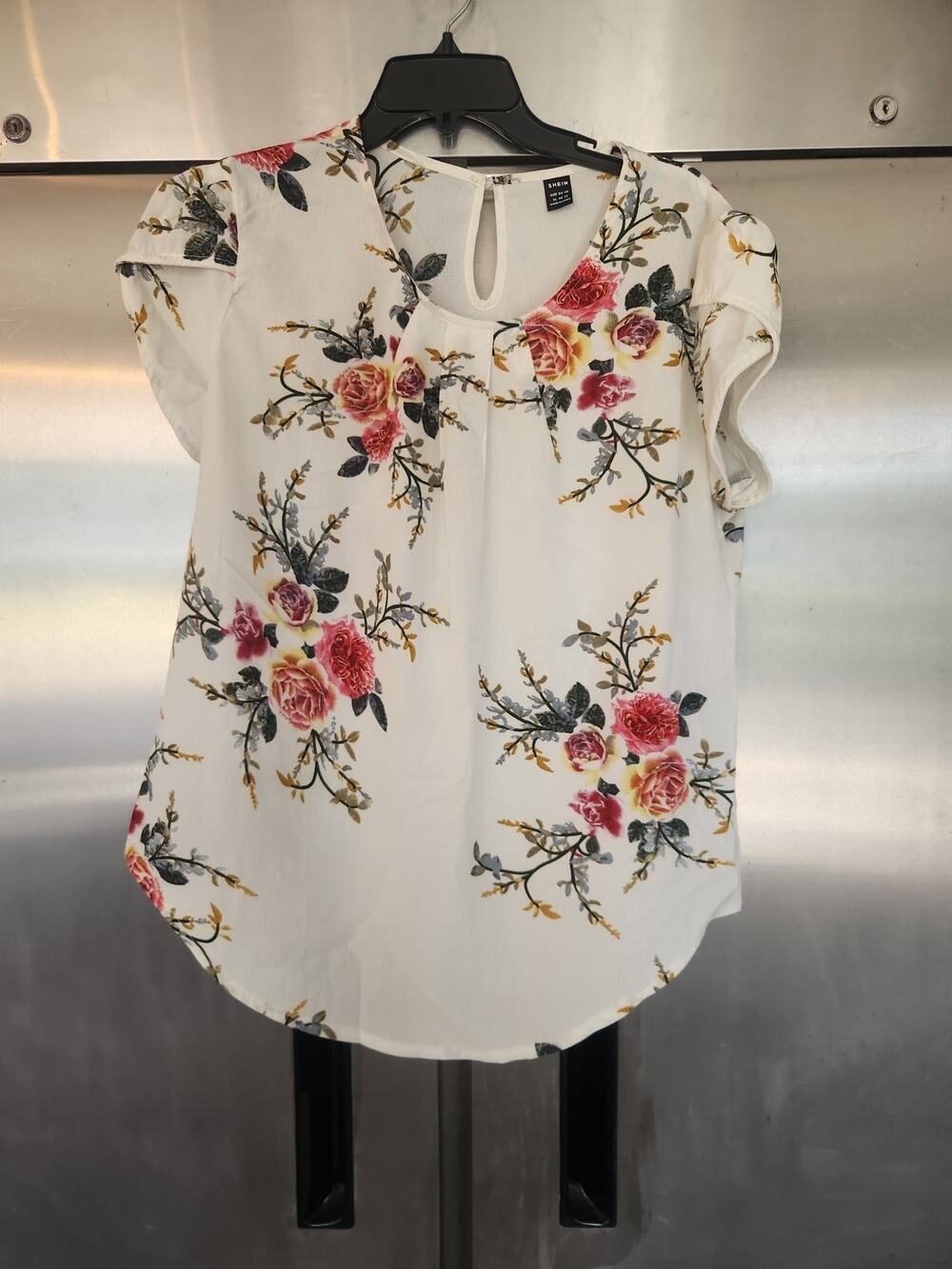 SHEIN Ivory Rose Floral Print Short Sleeve Top Size XL